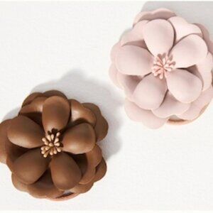 Anthropologie Faux-Leather Flower Hair Ties, Set of 2 NWT